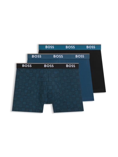 BOSS BOSS Assorted 3-Pack Power Stretch Cotton Boxer Briefs in Blue Multi at Nordstrom