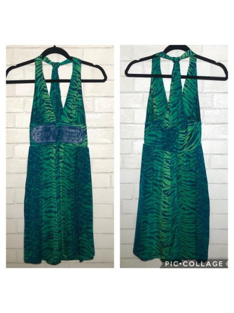 Other Designers Marciano Green Animal Print Belted Halter Dress