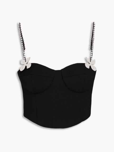 AREA Cropped crystal-embellished wool-blend crepe bustier top