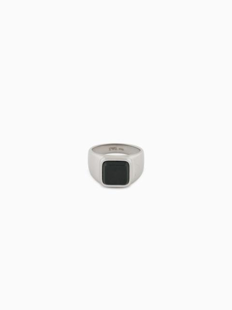 EMPORIO ARMANI GRASS AGATE STAINLESS STEEL SIGNET RING