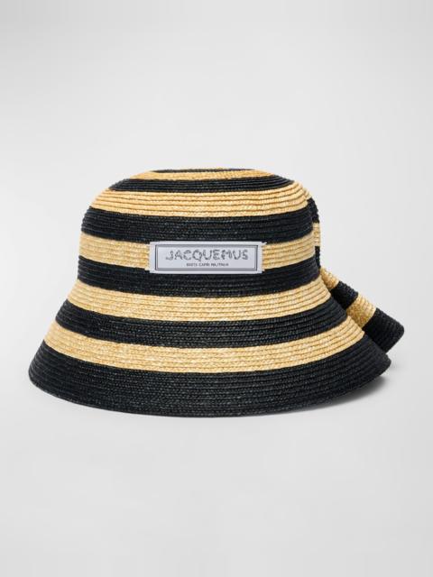 JACQUEMUS La Chapeau Vela Striped Raffia Bucket Hat
