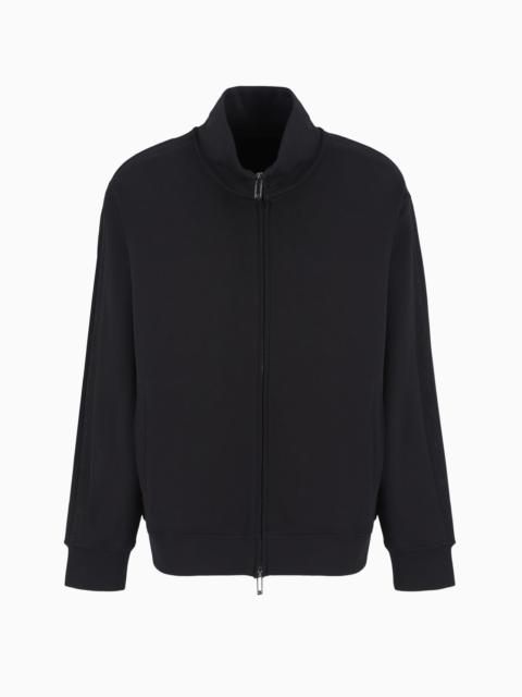EMPORIO ARMANI Double-jersey full-zip sweatshirt with embossed logo lettering tape