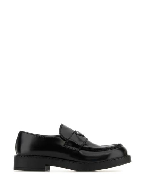 Prada Prada Men Black Leather Chocolate Loafers