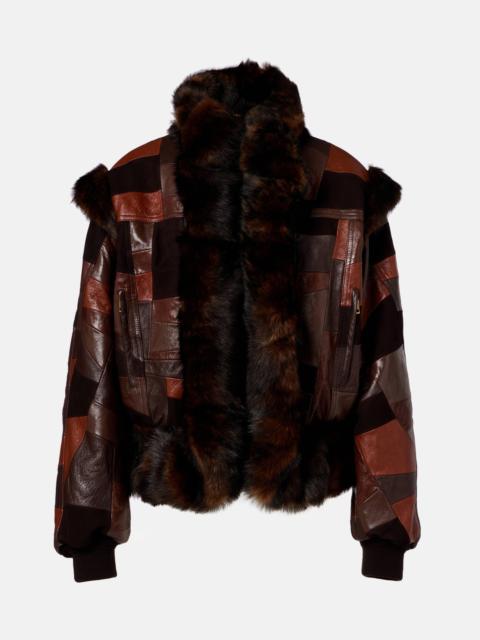 Chloé Shearling-trimmed leather bomber jacket