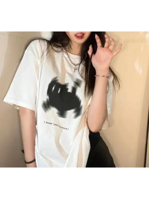 Japanese Brand - Y2k Black Cat Print Basic Short Sleeve