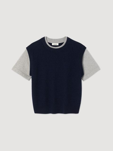 Sandro DUAL-MATERIAL KNIT SWEATER