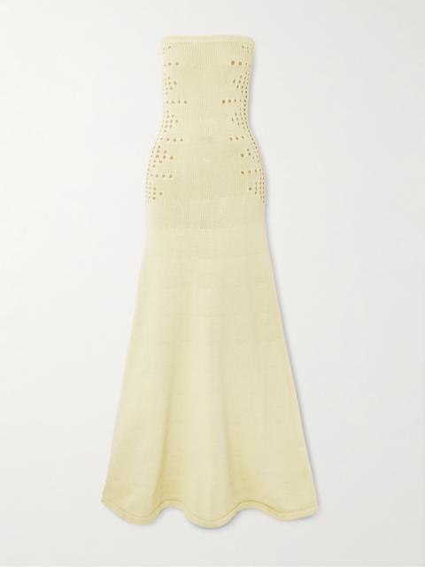 diotima Mavis Strapless Pointelle-knit Cotton-blend Maxi Dress