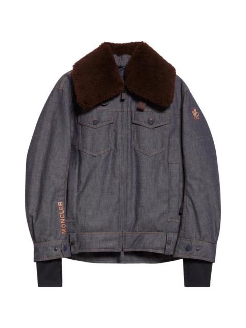 Moncler Grenoble Moncler Grenoble Yunque Denim Down Trucker Jacket with Genuine Shearling Collar in Blue at Nordstrom
