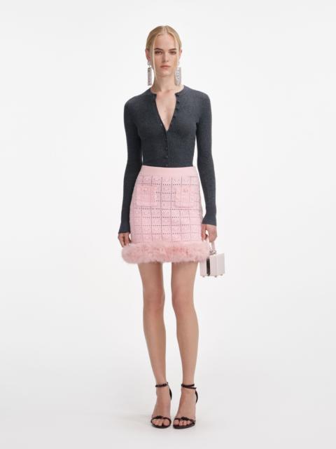 self-portrait Pink Fur Hem Knit Skirt