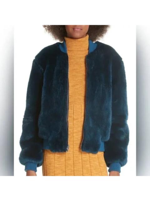 Other Designers Elizabeth and James Teal Faux Fur Bomber Jacket