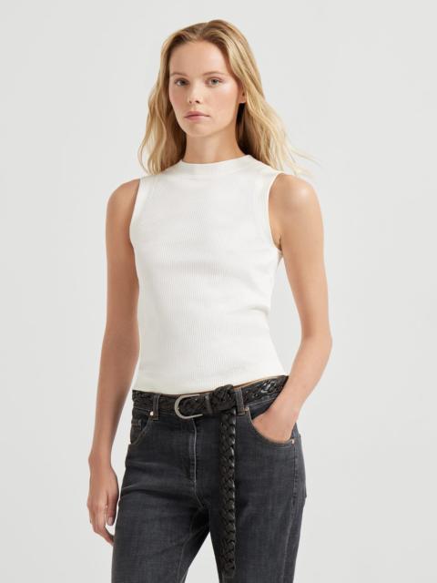 Brunello Cucinelli Cotton ribbed jersey top with monili