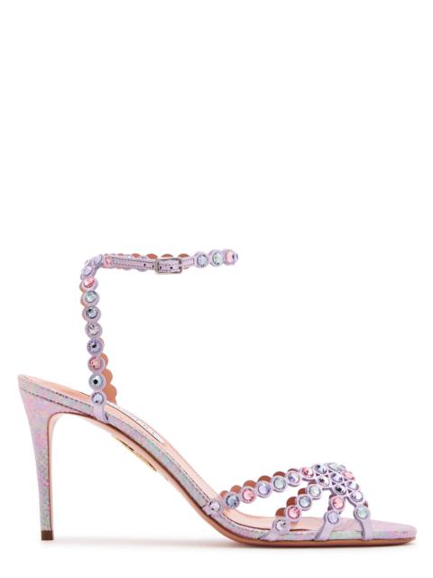 AQUAZZURA Aquazzura Tequila 85 Crystal-embellished Metallic Leather Sandals