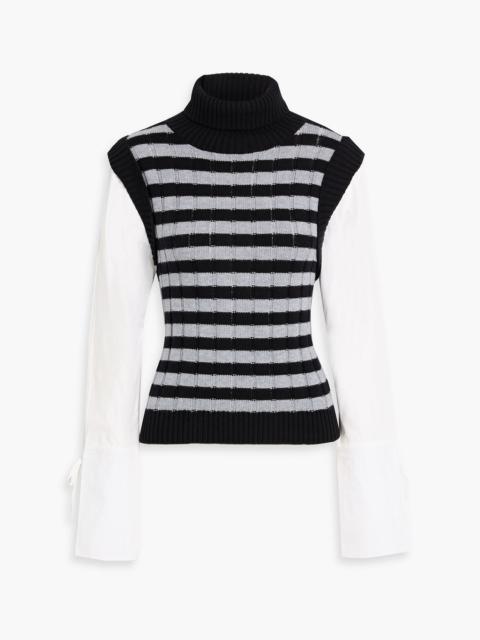 DEREK LAM 10 CROSBY Paola poplin-paneled striped cotton and wool-blend turtleneck sweater