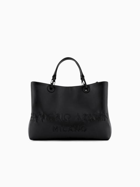 EMPORIO ARMANI MYEA SHOPPER BAG IN INTERWOVEN LOGO LEATHER