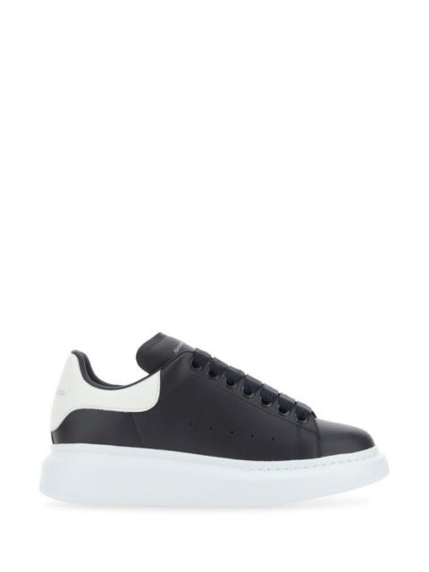 Alexander Mcqueen Woman Black Leather Sneakers With White Leather Heel