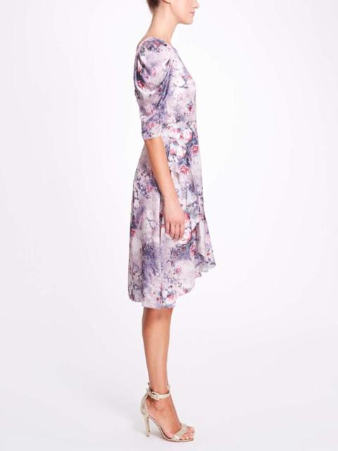Marchesa FLORAL TEXTURED CHARMEUSE WRAP DRESS