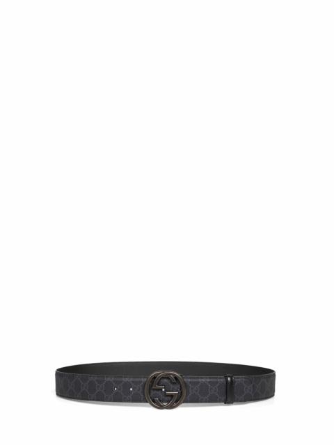 GUCCI Gucci Men Black Gg Supreme Canvas Belt With Interlocking G Buckle