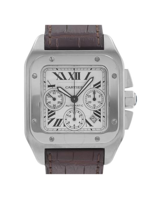 Pre-owned Cartier Santos 100 Chronograph Automatic White Dial Men's Watch W20090X8
