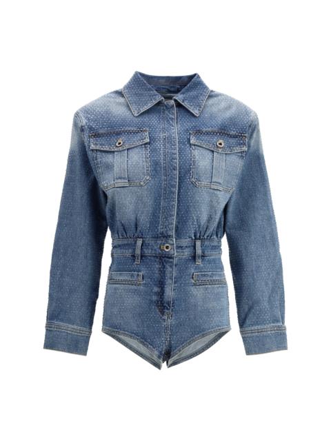 self-portrait Self-Portrait Women Rhinestone Denim Playsuit