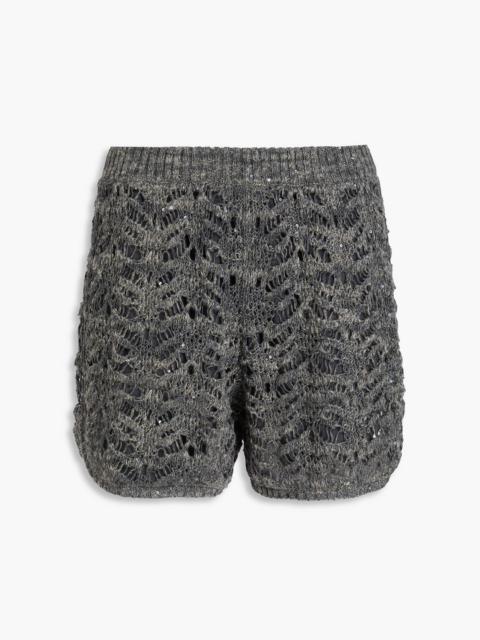 Brunello Cucinelli Sequin-embellished open-knit shorts