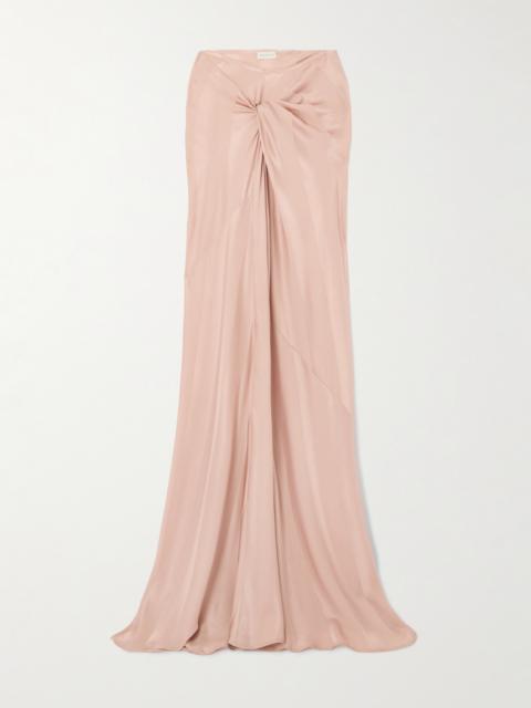 Dries Van Noten Twist-front Gathered Silk-satin Jacquard Maxi Skirt