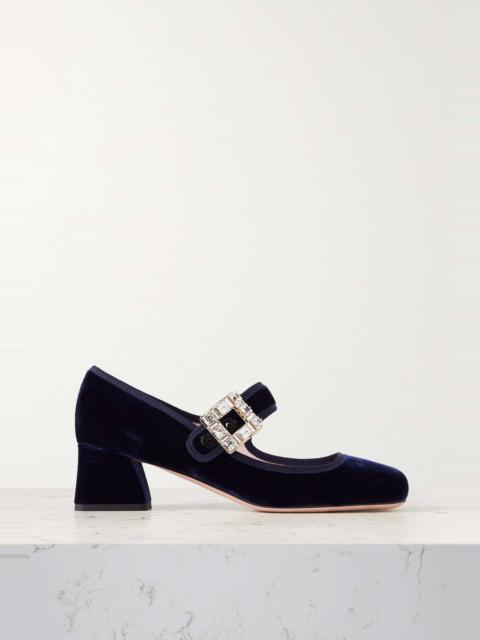 Très Vivier crystal-embellished velvet Mary Jane pumps