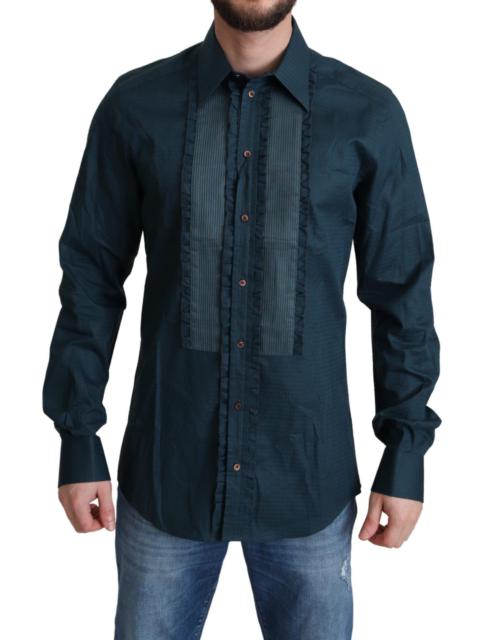 Dolce & Gabbana Blue Placket Cotton Dress Formal Shirt