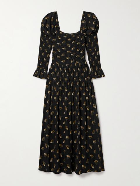 DÔEN Wilmina Shirred Floral-print Cotton-blend Maxi Dress