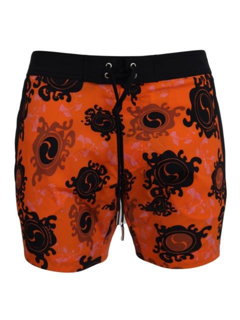 Dsquared² - Dsquared² Orange Black Printed Men Beachwear Shorts Swimwear