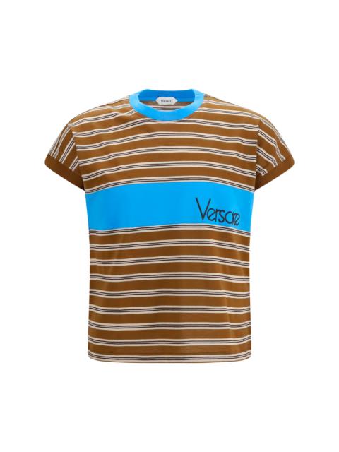 VERSACE Versace Striped Cotton T-shirt Chestnut/Beige/Chocolate