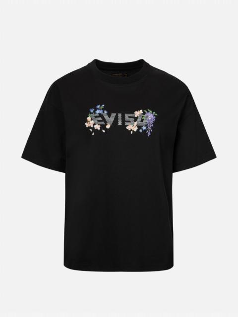 EVISU FLORAL PRINT AND RHINESTONE LOGO OVERSIZED T-SHIRT