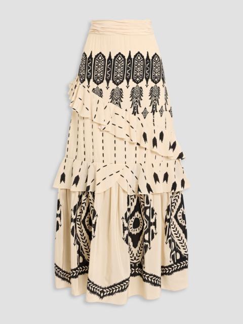 Johanna Ortiz Walnut Canyon ruffled printed silk-crepe maxi skirt