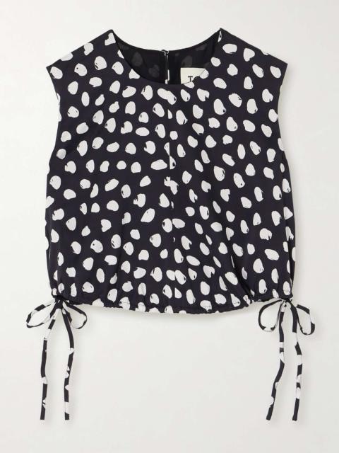 Cecily cropped tie-detailed polka-dot silk crepe de chine top