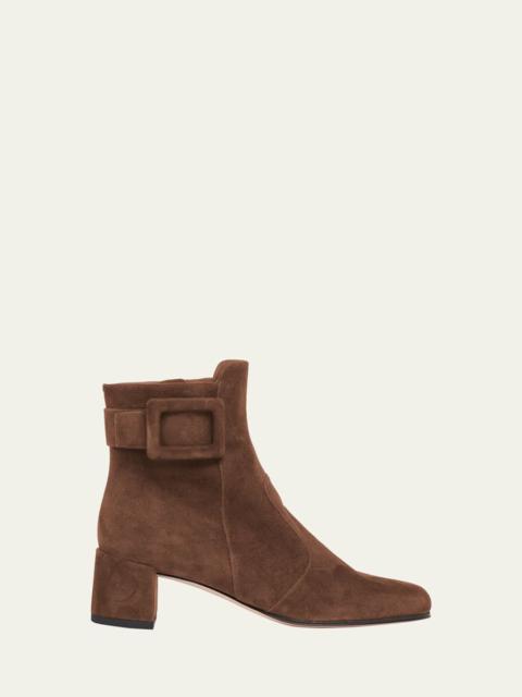 Roger Vivier Tres Vivier Suede Buckle Ankle Booties