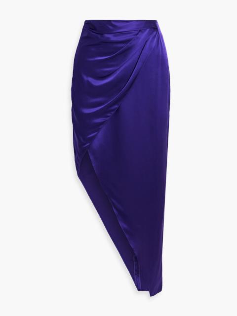Other Designers Asymmetric wrap-effect silk-satin midi skirt