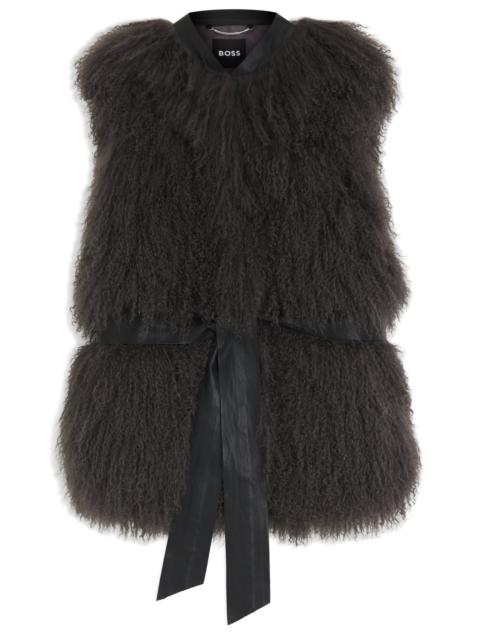 BOSS MONGOLIAN-SHEARLING GILET WITH DETACHABLE LEATHER BELT