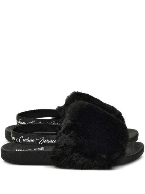 VERSACE JEANS COUTURE Versace Jeans Couture Fur-trimmed Slingback Slides