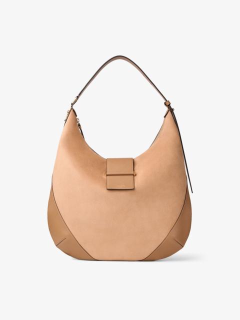 JIMMY CHOO Bar Hobo Medium
Toffee Suede Shoulder Bag with Biker Leather Trims
