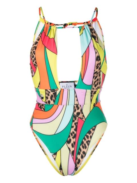 PHILIPP PLEIN rainbow patchwork-print monokini