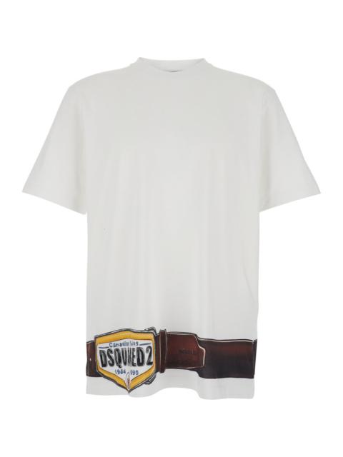 DSQUARED2 Dsquared2 Men White Crew Neck T-Shirt With Raised Collar And Print On The Front And Back In Cotton M