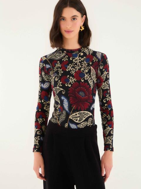 FARM RIO Black Valentina High Neck Long Sleeve Jersey Bodysuit