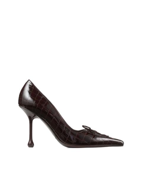 JIMMY CHOO 95mm Scarlett bow croc-embossed leather pumps