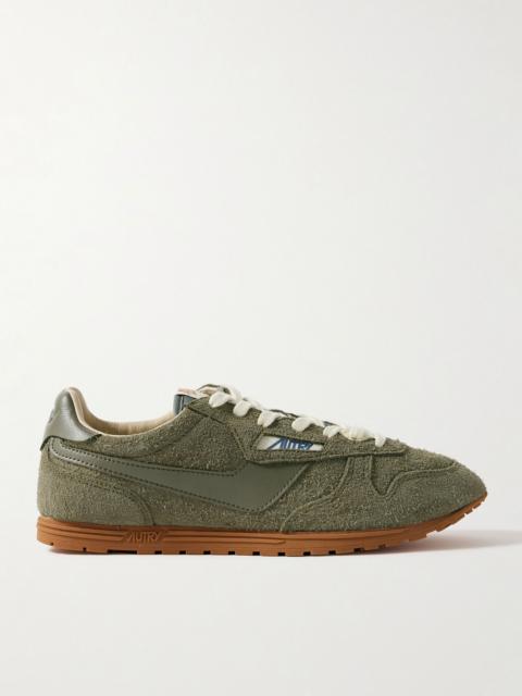 AUTRY Windspin Leather-Trimmed Brushed-Suede Sneakers Green