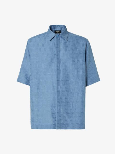 FENDI Fendi Light Blue Ff Jacquard Linen Shirt Men