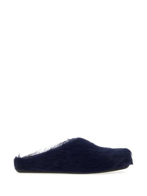 Marni Marni Men Navy Blue Calf Hair Fussbett Slippers