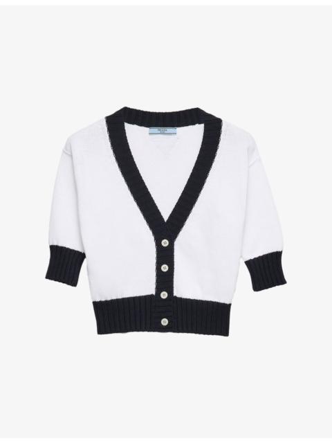 Prada V-Neck Cropped Cotton-Knit Cardigan