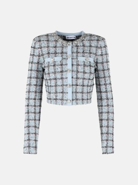 self-portrait LIGHT BLUE COTTON BLEND JACKET