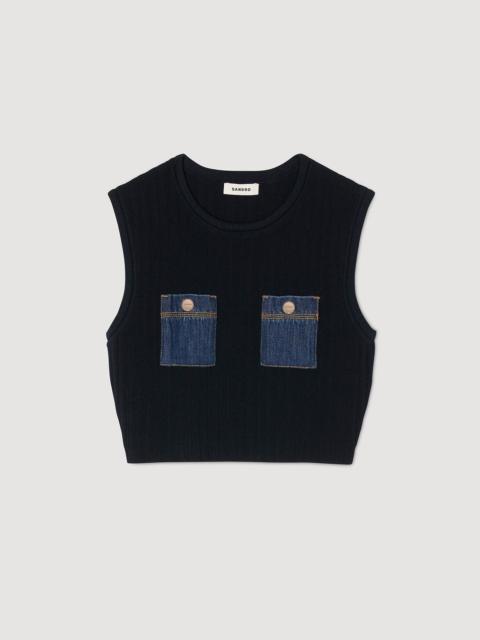Sandro KNIT AND DENIM TOP