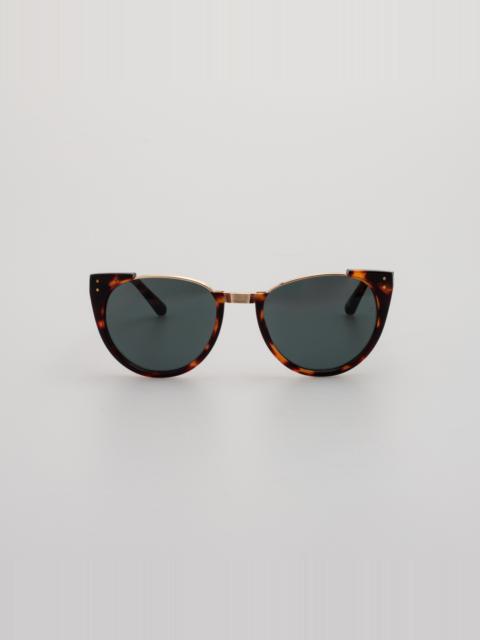 LINDA FARROW Iris Oval Sunglasses in Dark Tortoiseshell