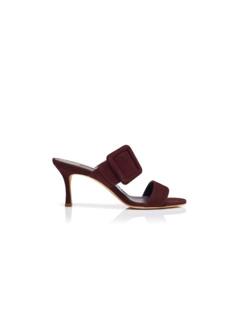 Manolo Blahnik Dark Red Suede Open Toe Mules